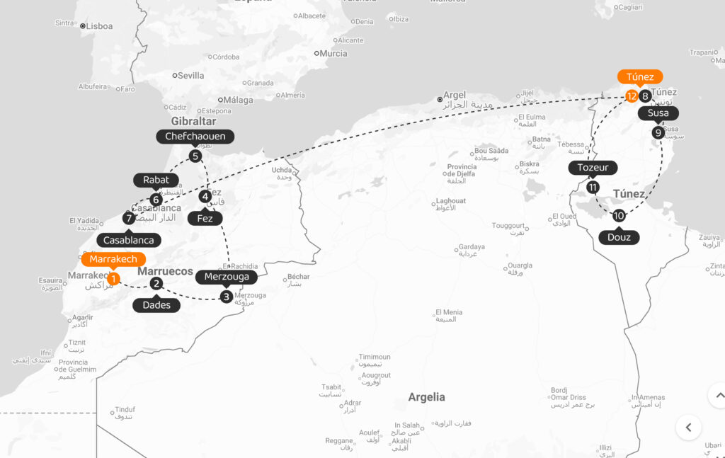 Viaje en grupo a Marruecos y Túnez desde Uruguay y Argentina, visitando el Marrakech, Desierto del Sahara, la ciudad Azul Chefchaouen y mucho más